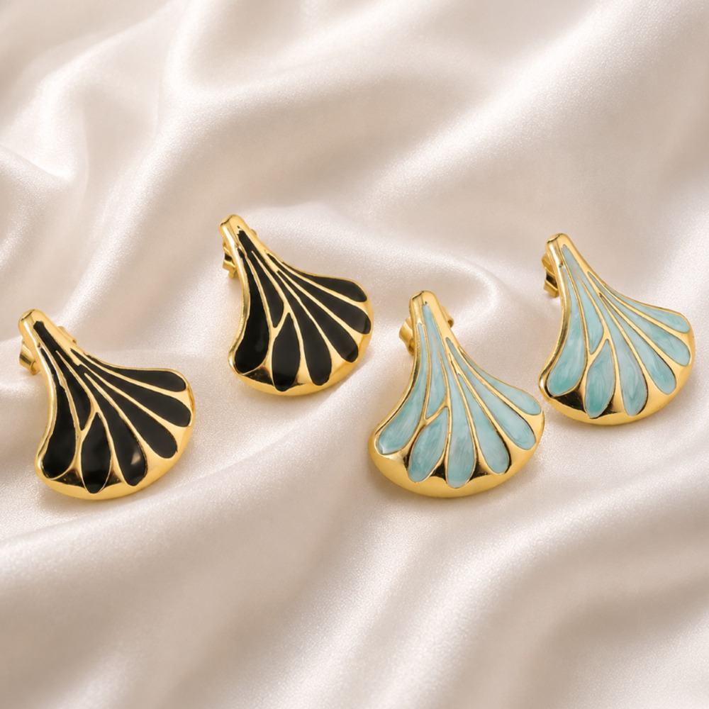 Ginkgo Leaf Dripping Oil Enamel Stud Earrings 🍃✨